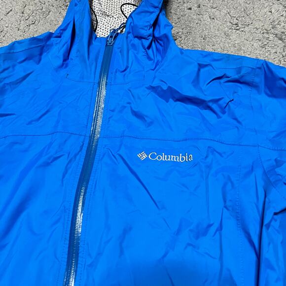 Columbia Jacket Men Medium Blue Omni Tech Waterproof Hooded Lightweight Packable - Picture 2 of 9